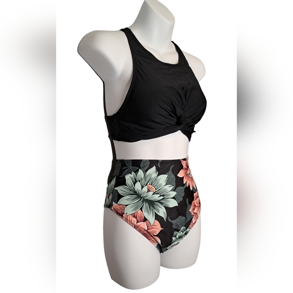 High Waisted Floral Bikini w Twist Knot Racerback Top • Sizes S & XL Avail • NWT - Picture 5 of 16
